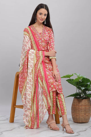 Firdous Rayon Red Kurta Set with Dupatta - BulBul