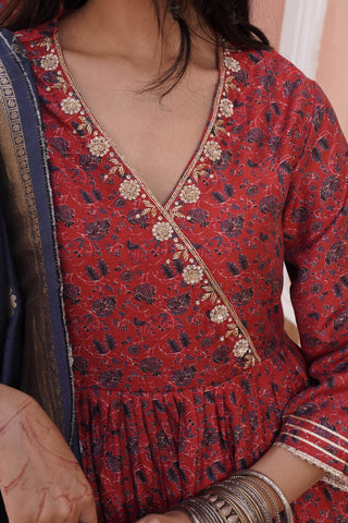 Inayat Chanderi Red Kurta Set with Dupatta - BulBul