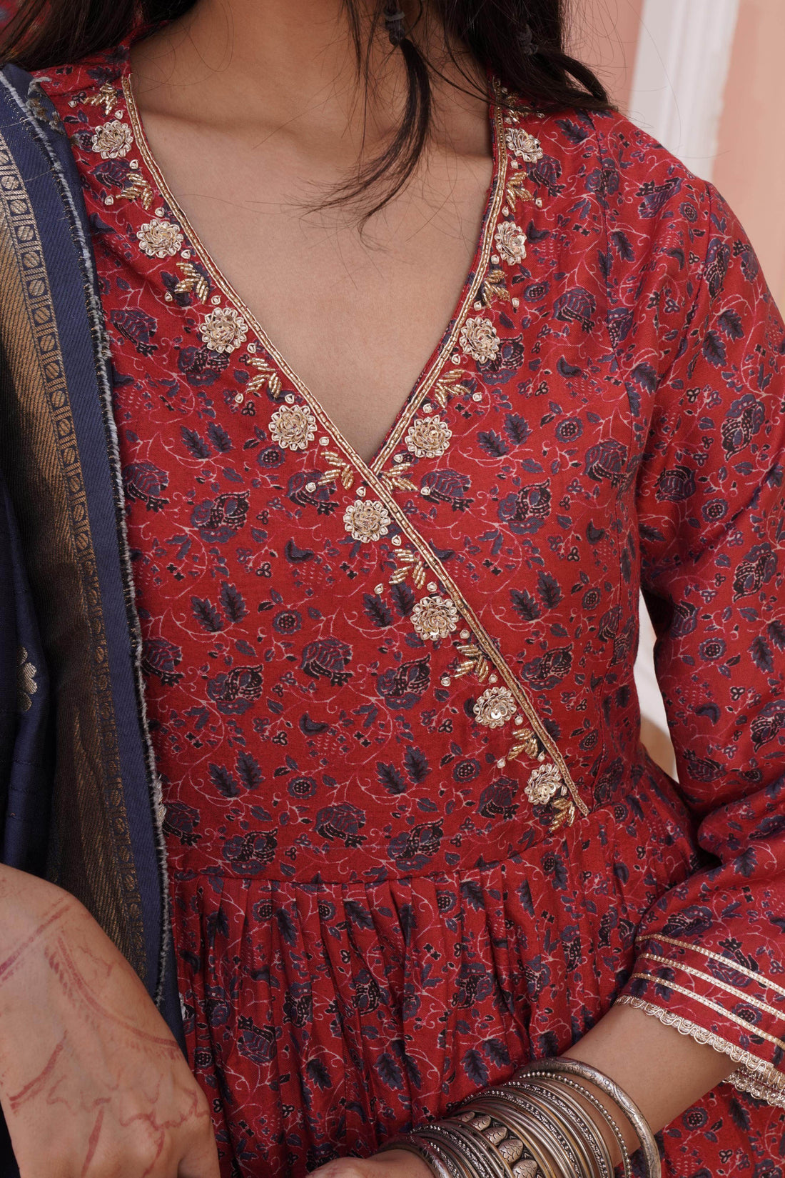 Inayat Chanderi Red Kurta Set with Dupatta - BulBul