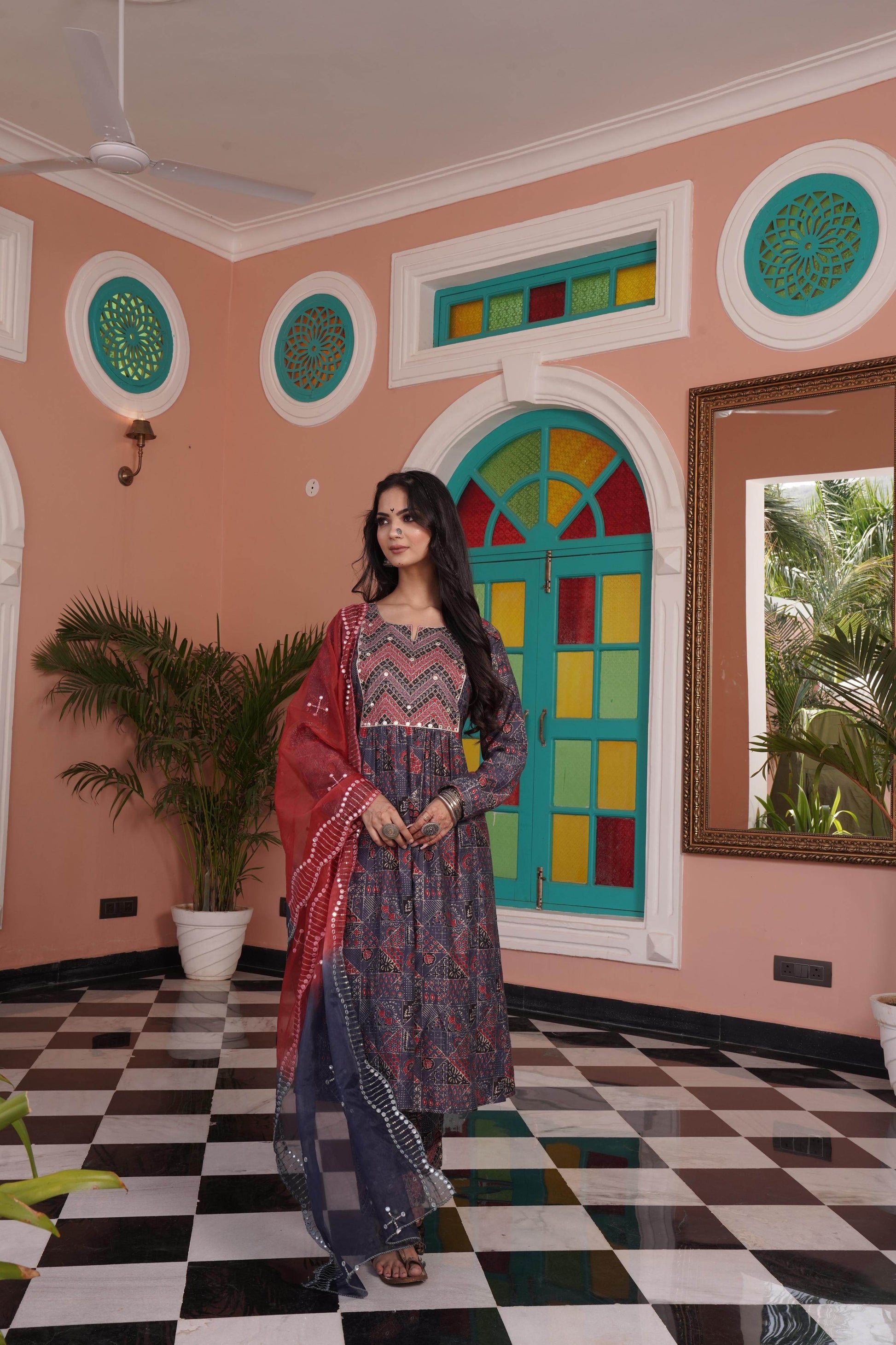 Torani Chanderi Red Kurta Set with Dupatta - BulBul