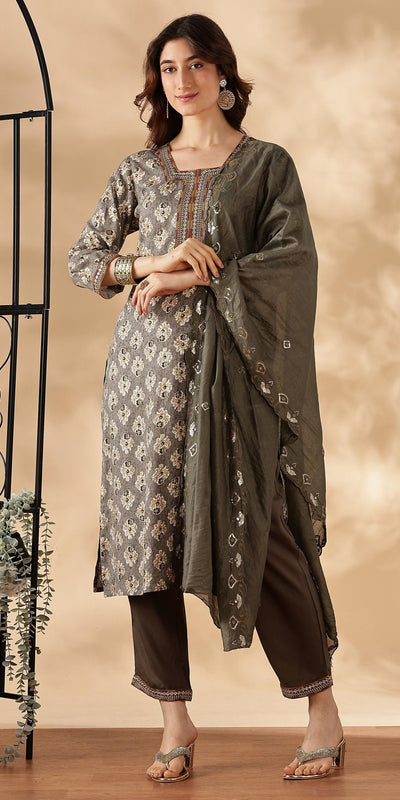 BulBul Shamaira Printed Grey Rayon Salwar Suit