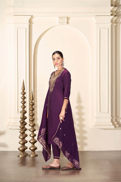 Gita Purple Silk Kurta Set with Dupatta - BulBul