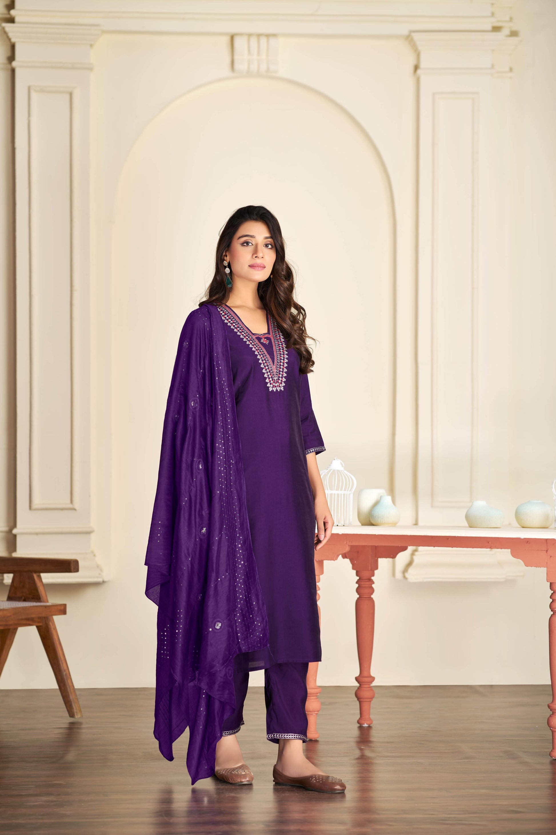 Tapasya Silk Purple Kurta Set with Dupatta - BulBul