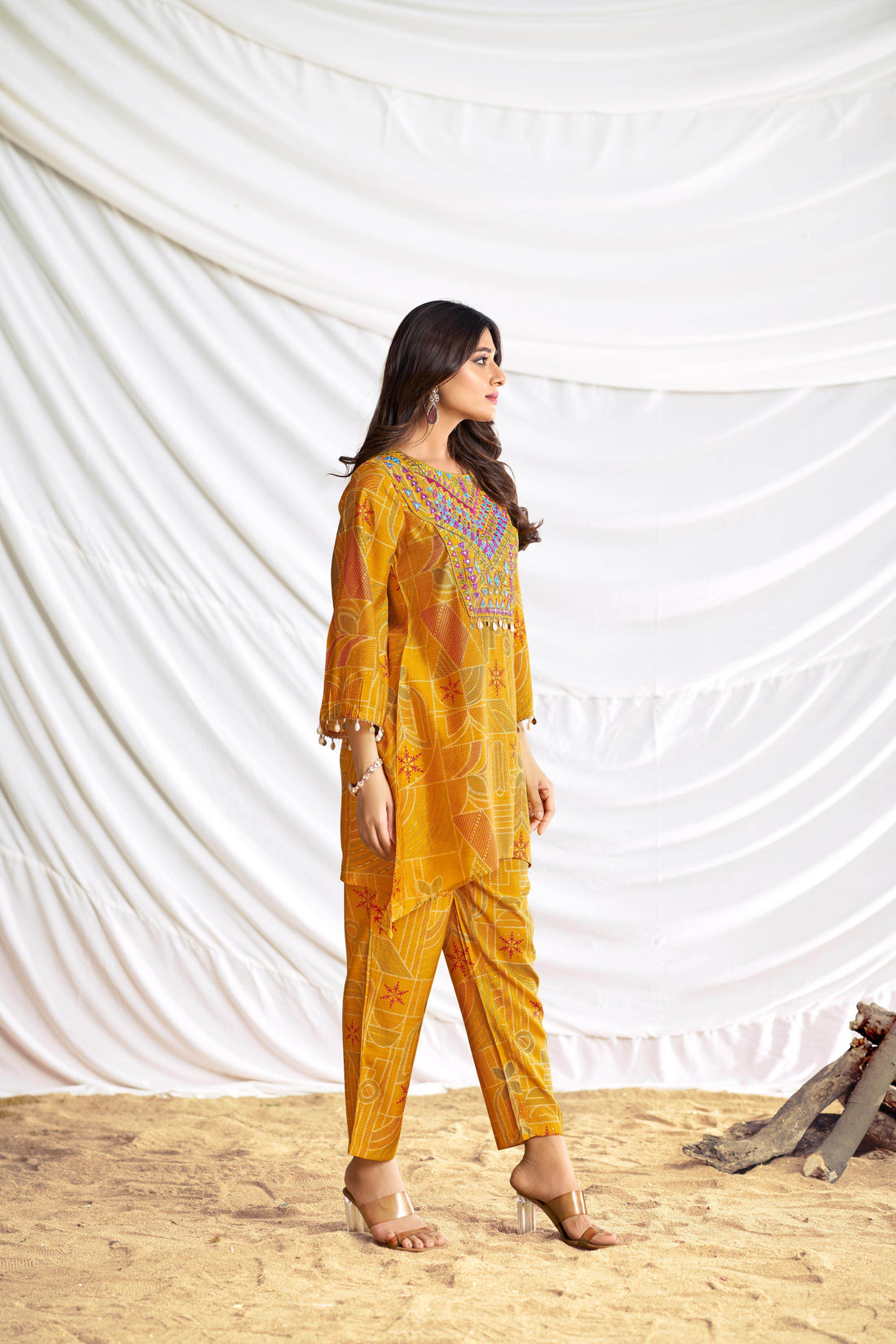 Ashka Chanderi Mustard Co-Ord Set - BulBul