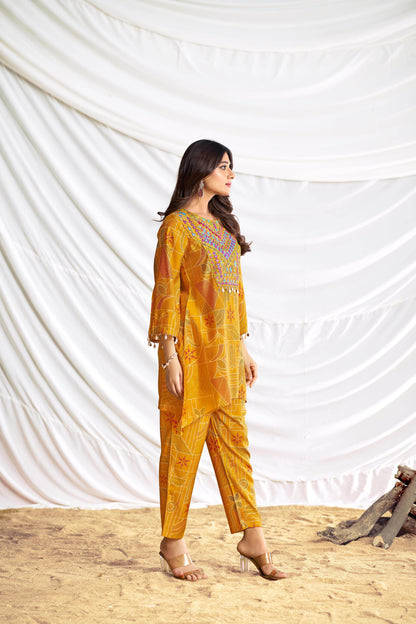 Ashka Chanderi Mustard Co-Ord Set - BulBul