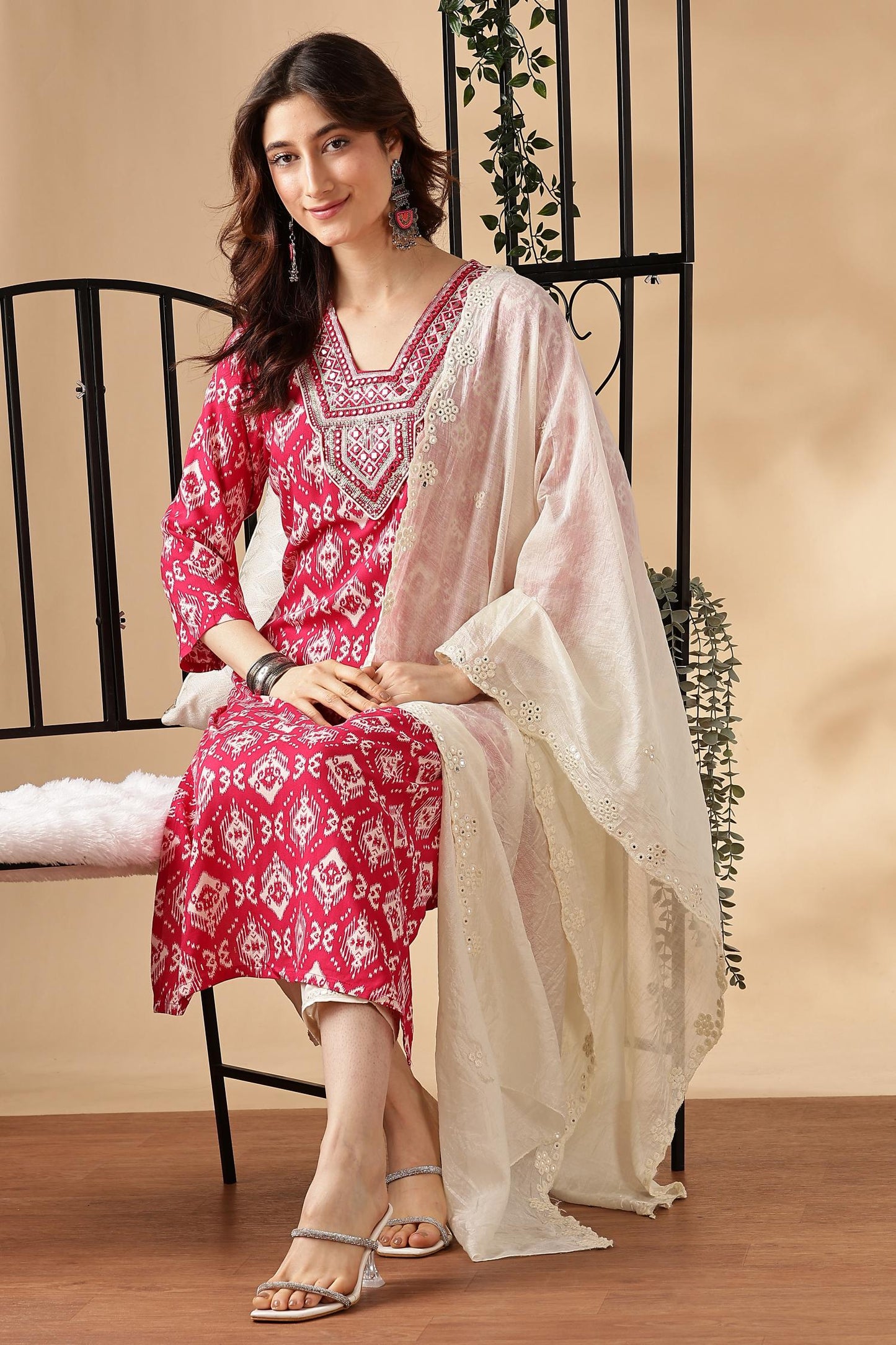 BulBul Sagarika Printed Red & Off White Rayon Salwar Suit