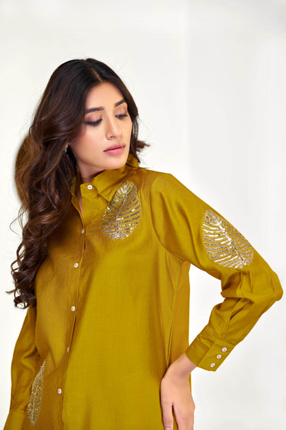Saroj Mustard Chanderi Co-Ord Set - BulBul
