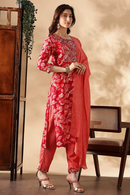 Simar Rayon Fuschia Kurta Set with Dupatta - BulBul
