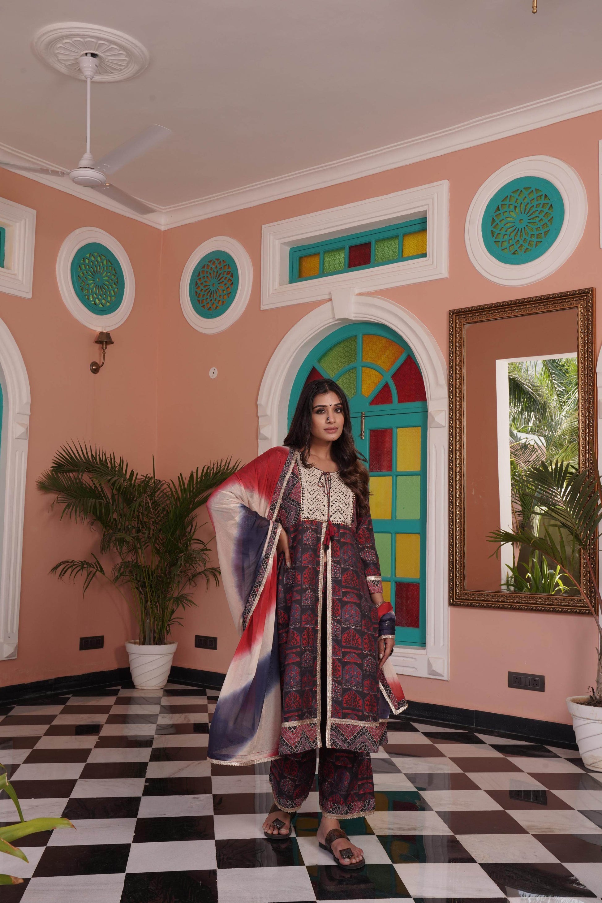 Sarita Chanderi Red Kurta Set with Dupatta - BulBul