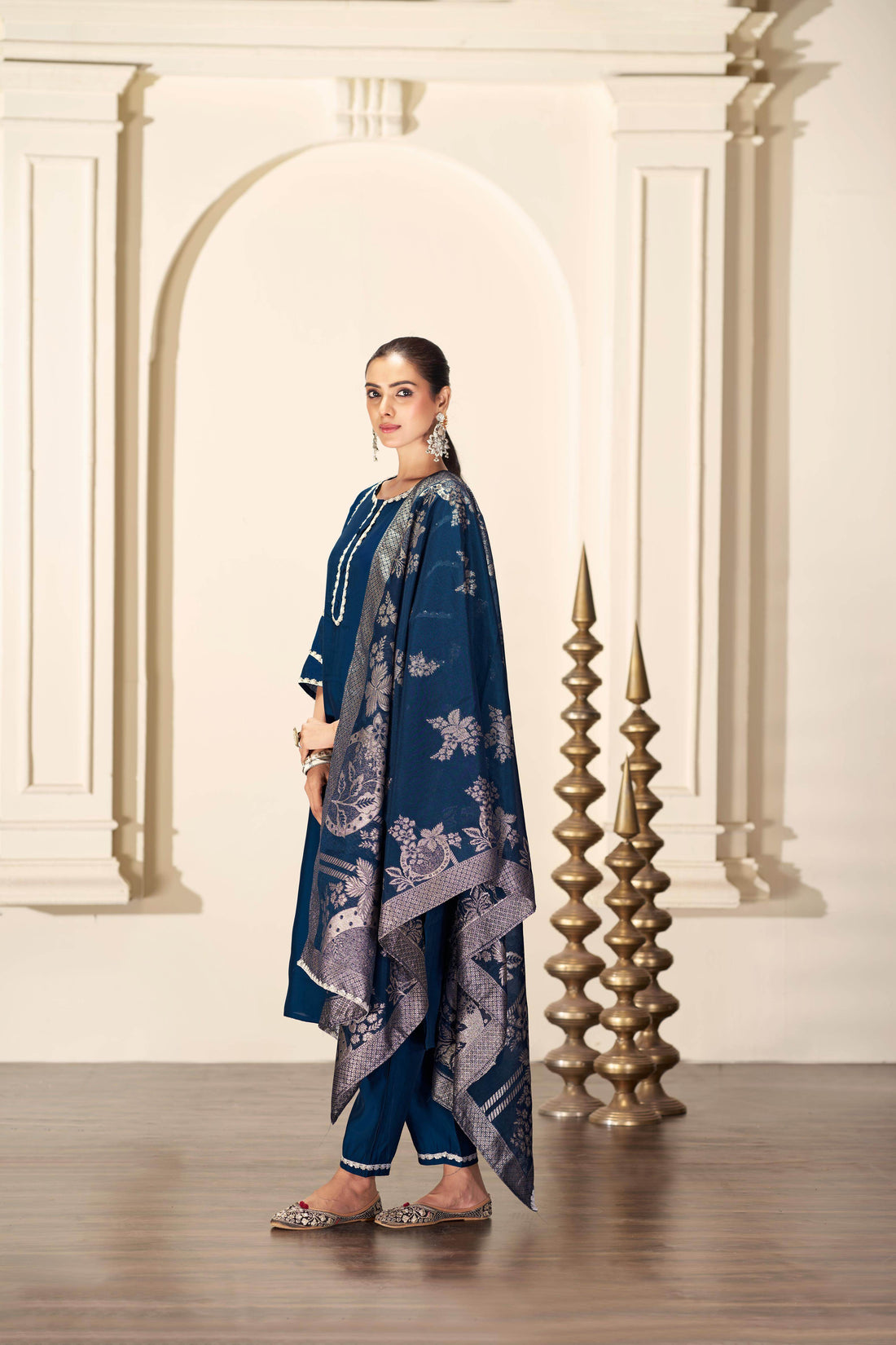 Almina Navy Silk Kurta Set with Dupatta - BulBul