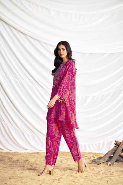 Ashka Chanderi Fuschia Co-Ord Set - BulBul