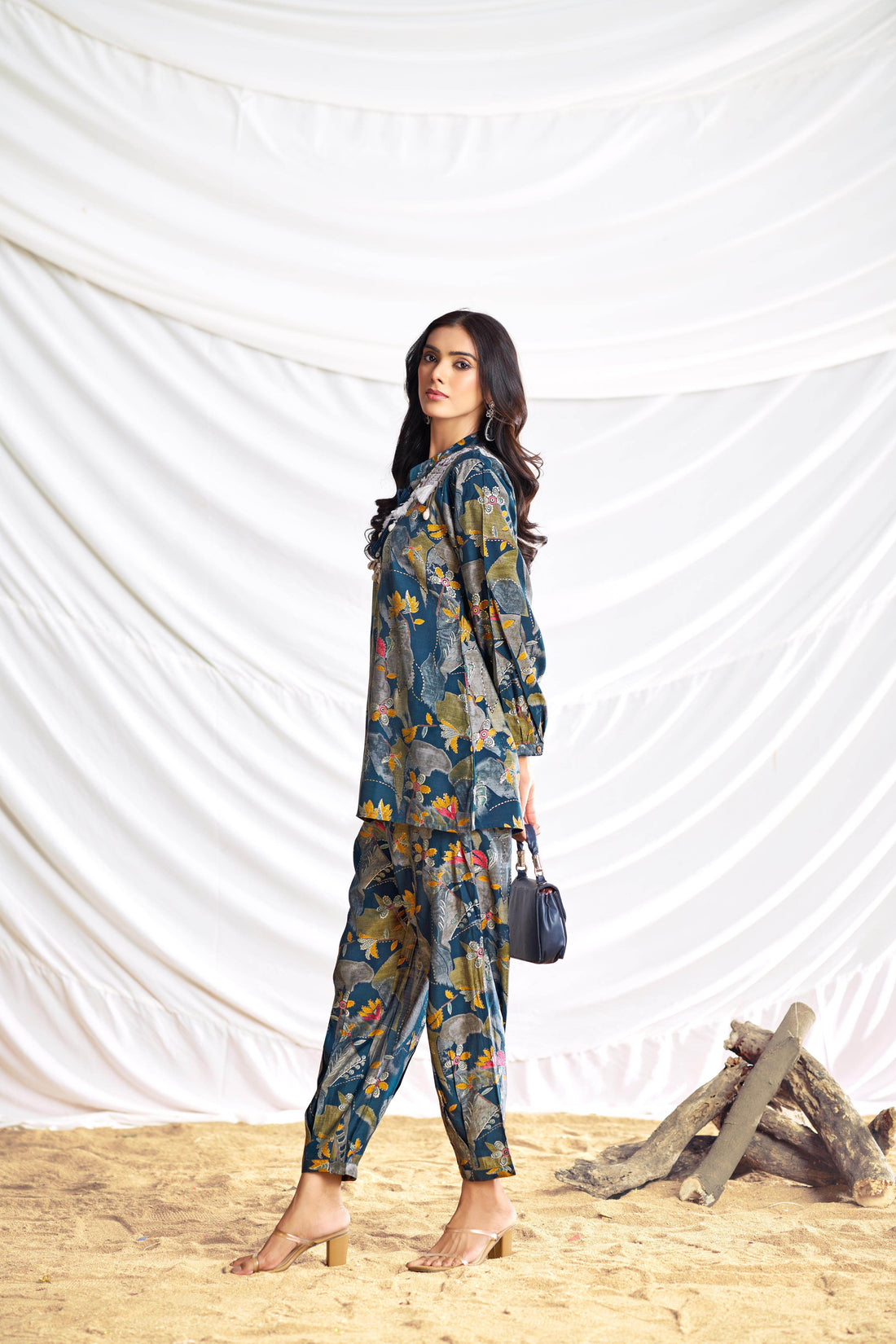 Nilisha Teal Chanderi Co-Ord Set - BulBul