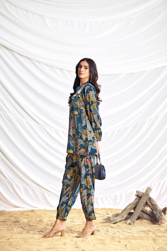 Nilisha Teal Chanderi Co-Ord Set - BulBul