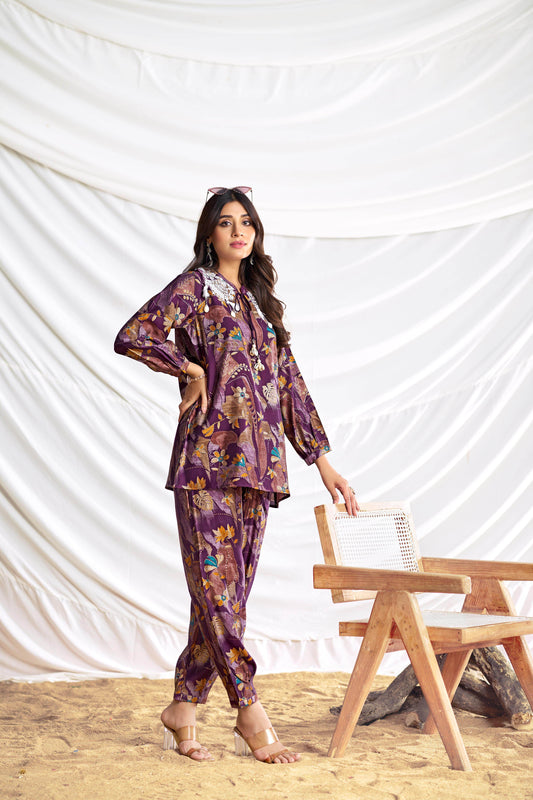 Nilisha Purple Chanderi Co-Ord Set - BulBul