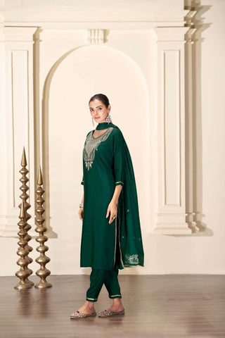 Gita Green Silk Kurta Set with Dupatta - BulBul