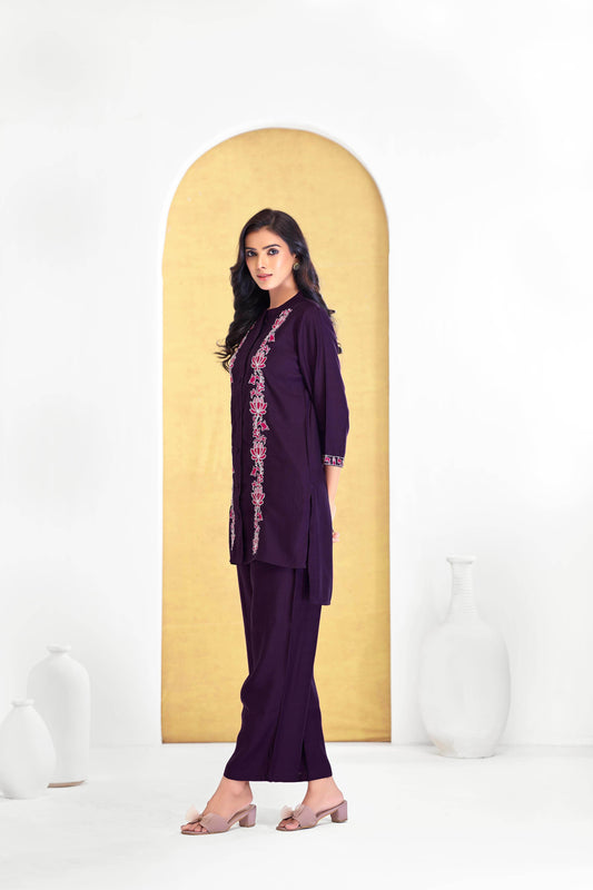 Deepti Chanderi Purple Co-Ord Set - BulBul