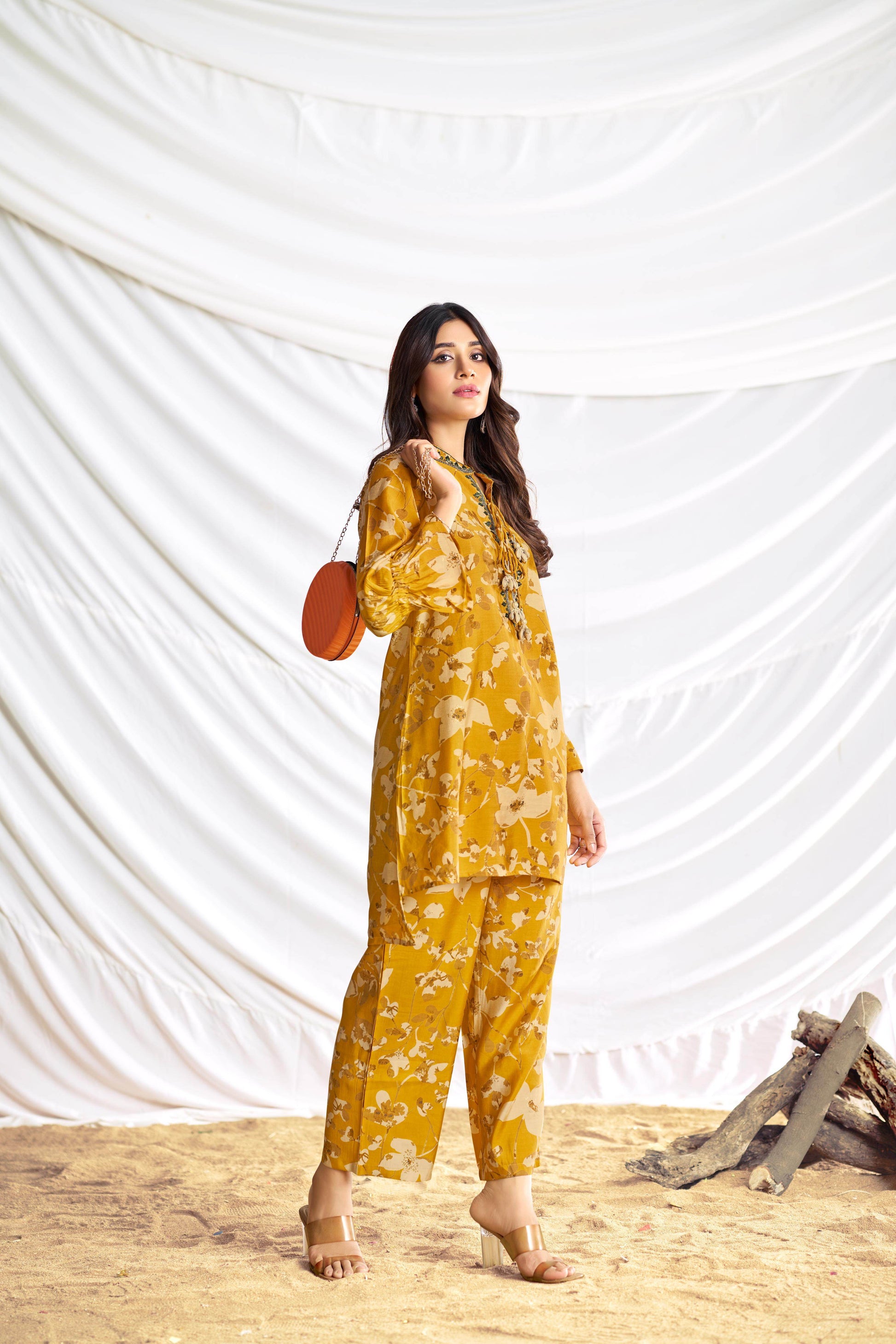 Preha Mustard Chanderi Co-Ord Set - BulBul