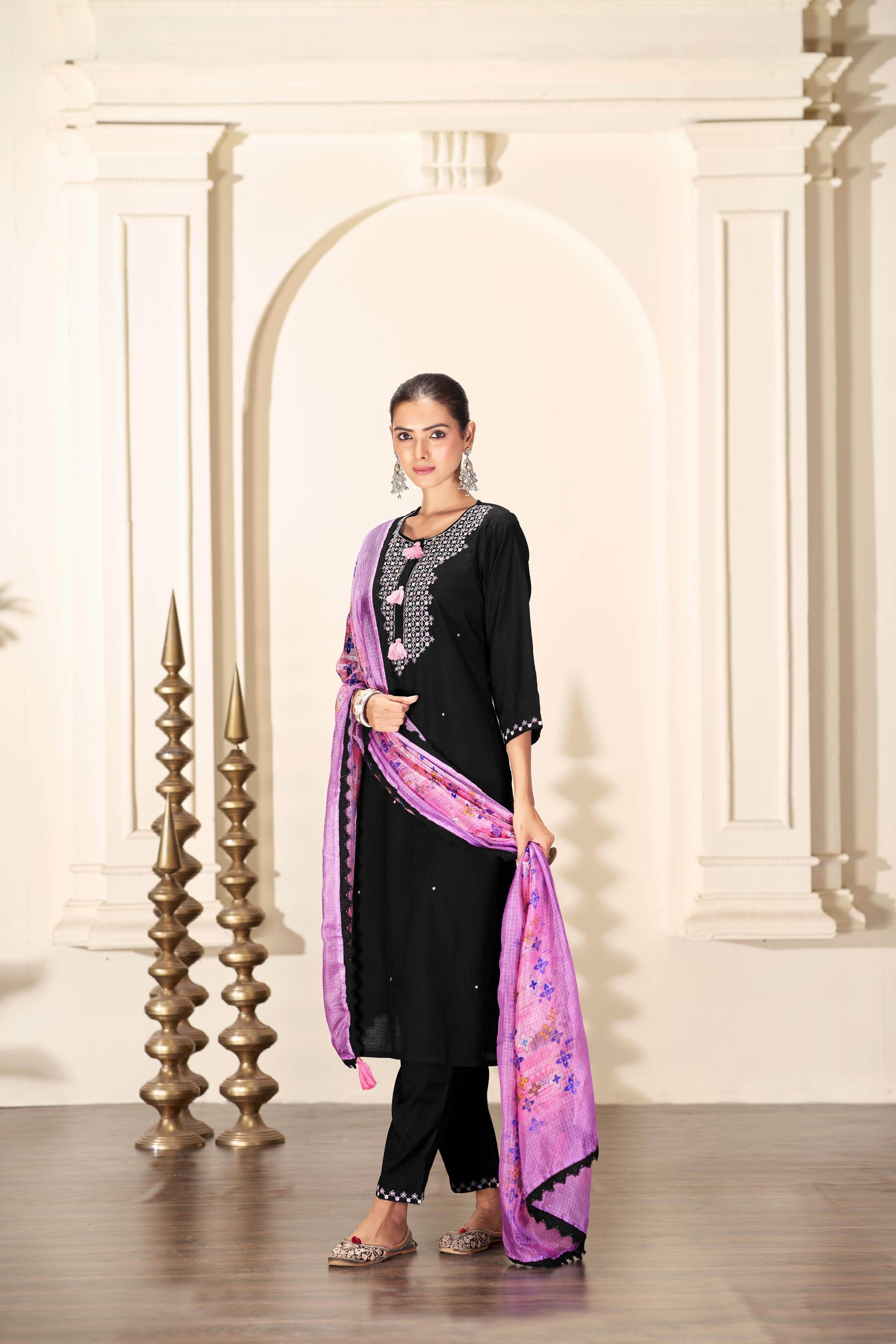 Bhumi Black Silk Kurta Set with Dupatta - BulBul
