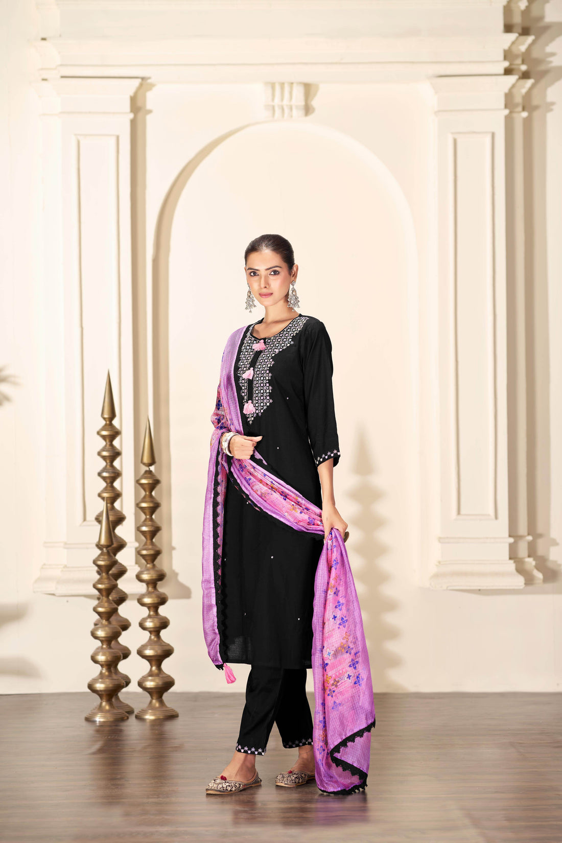 Bhumi Black Silk Kurta Set with Dupatta - BulBul