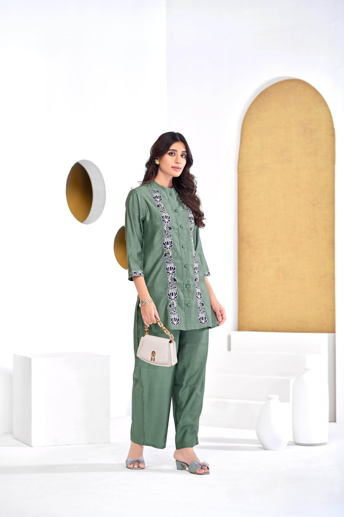 Deepti Chanderi Olive Co-Ord Set - BulBul