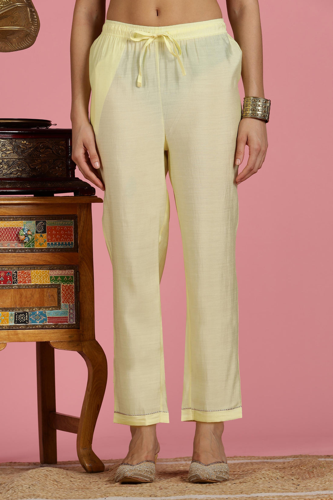 Butter Yellow Chanderi Silk Kurta Set with Resham Zari Floral Embroidered Yoke and Printed Organza Dupatta