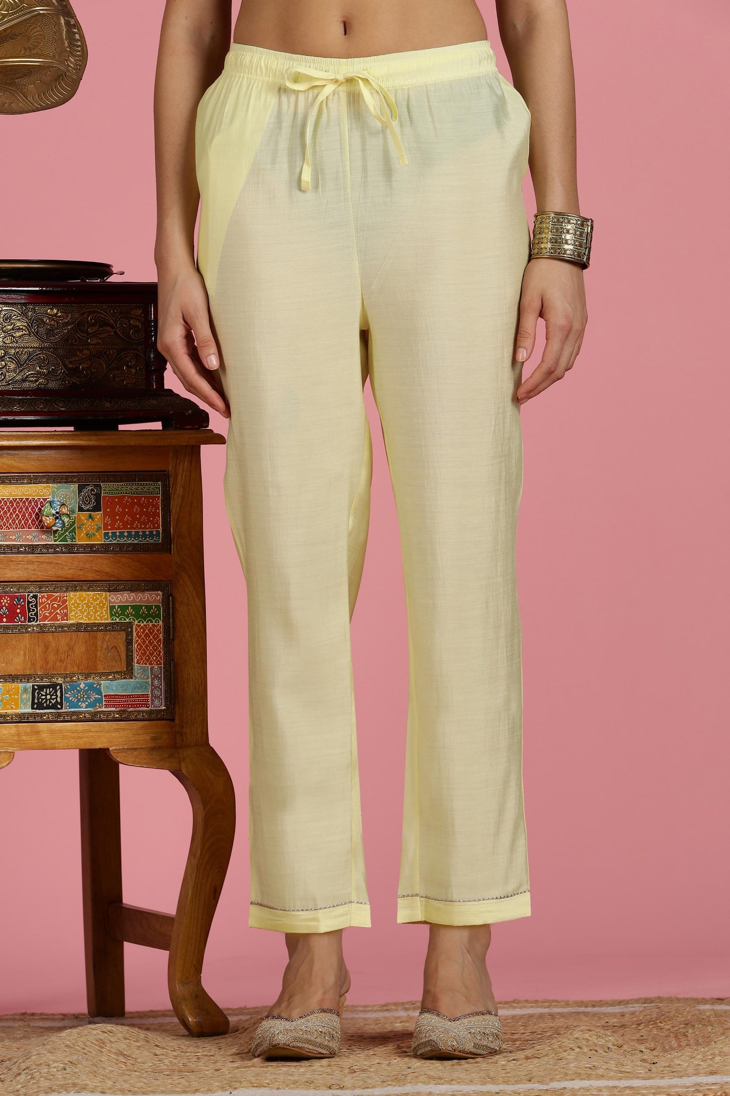 Women Butter Yellow Embroidered Chanderi Kurta Set with Dupatta