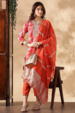 Darshita Fuschia Rayon Kurta Set with Dupatta - BulBul