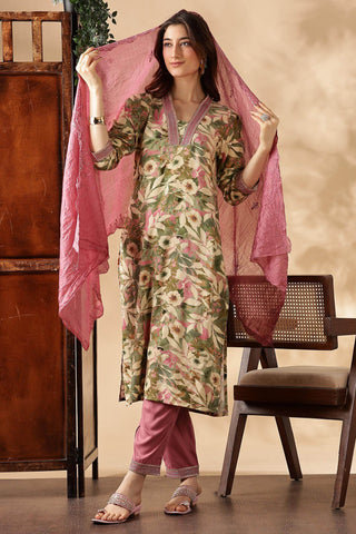 Aafiya Green Rayon Kurta Set with Dupatta - BulBul