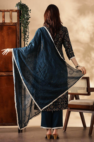 Anjali Rayon Teal Kurta Set with Dupatta - BulBul