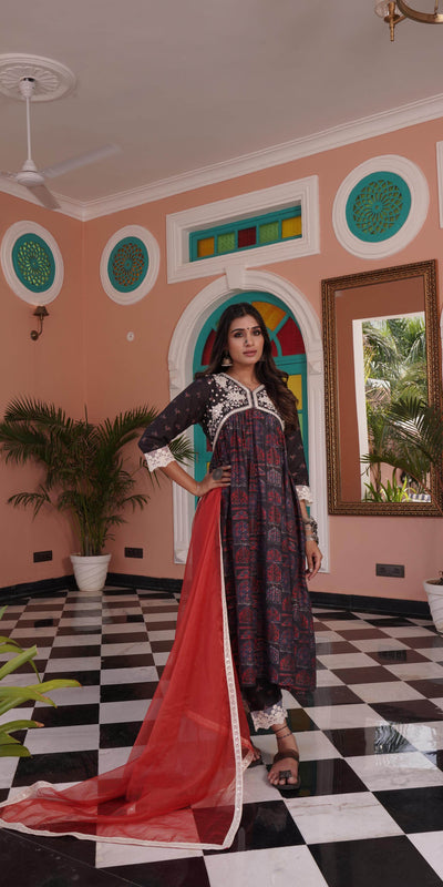 Bhumika Chanderi Red Kurta Set with Dupatta