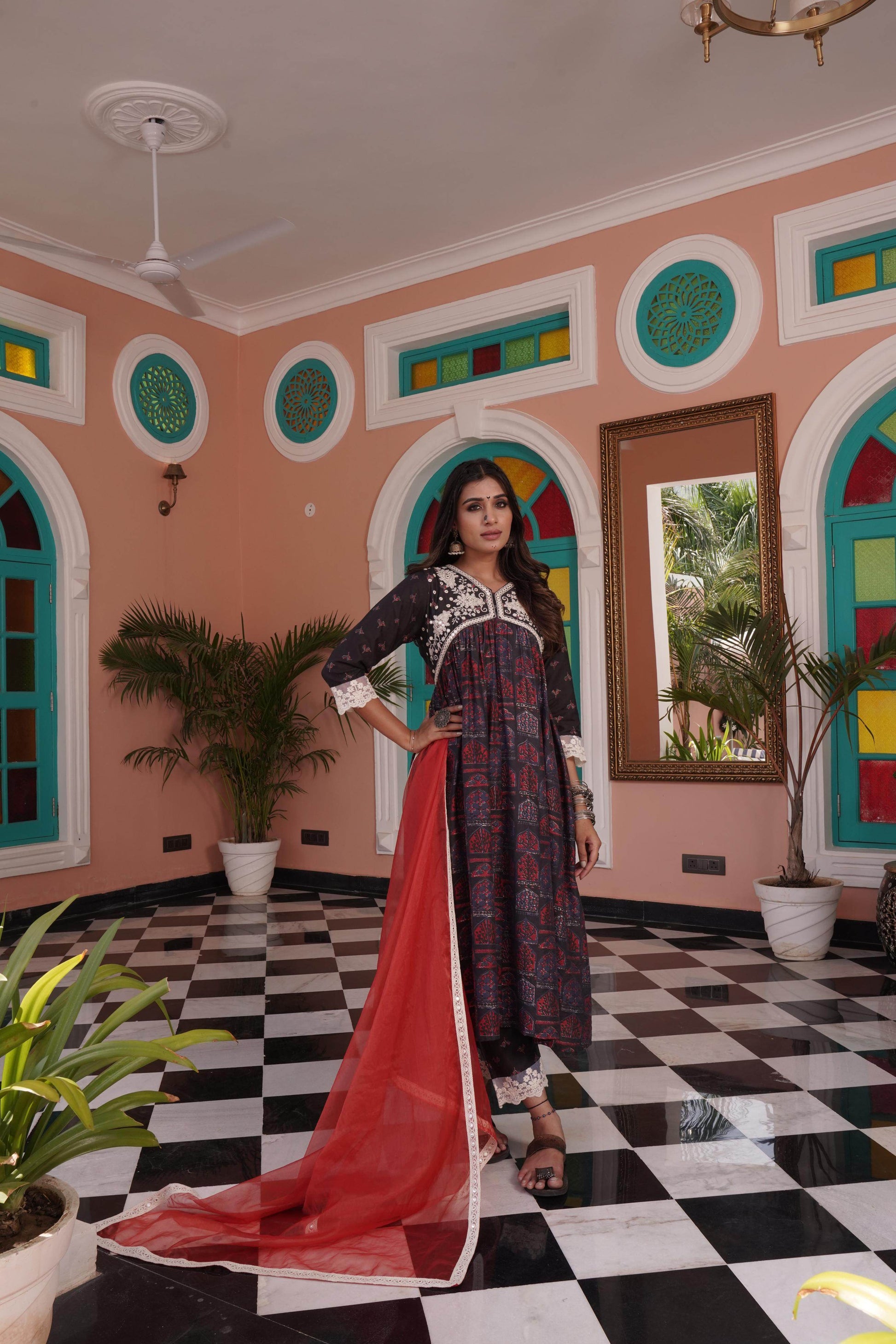 Bhumika Chanderi Red Kurta Set with Dupatta - BulBul