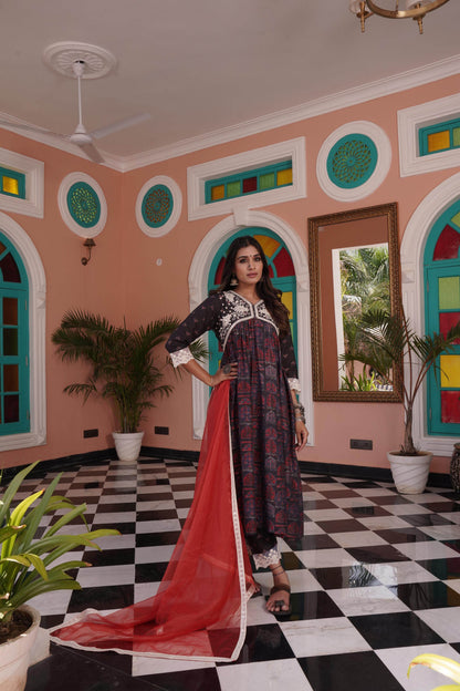 Bhumika Chanderi Red Kurta Set with Dupatta - BulBul