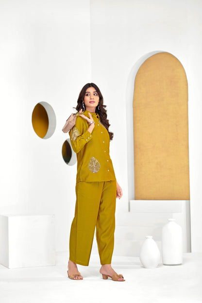 Saroj Mustard Chanderi Co-Ord Set - BulBul