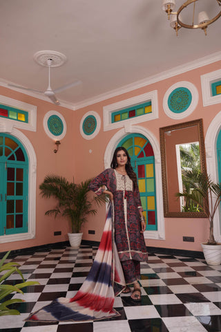 Sarita Chanderi Red Kurta Set with Dupatta - BulBul