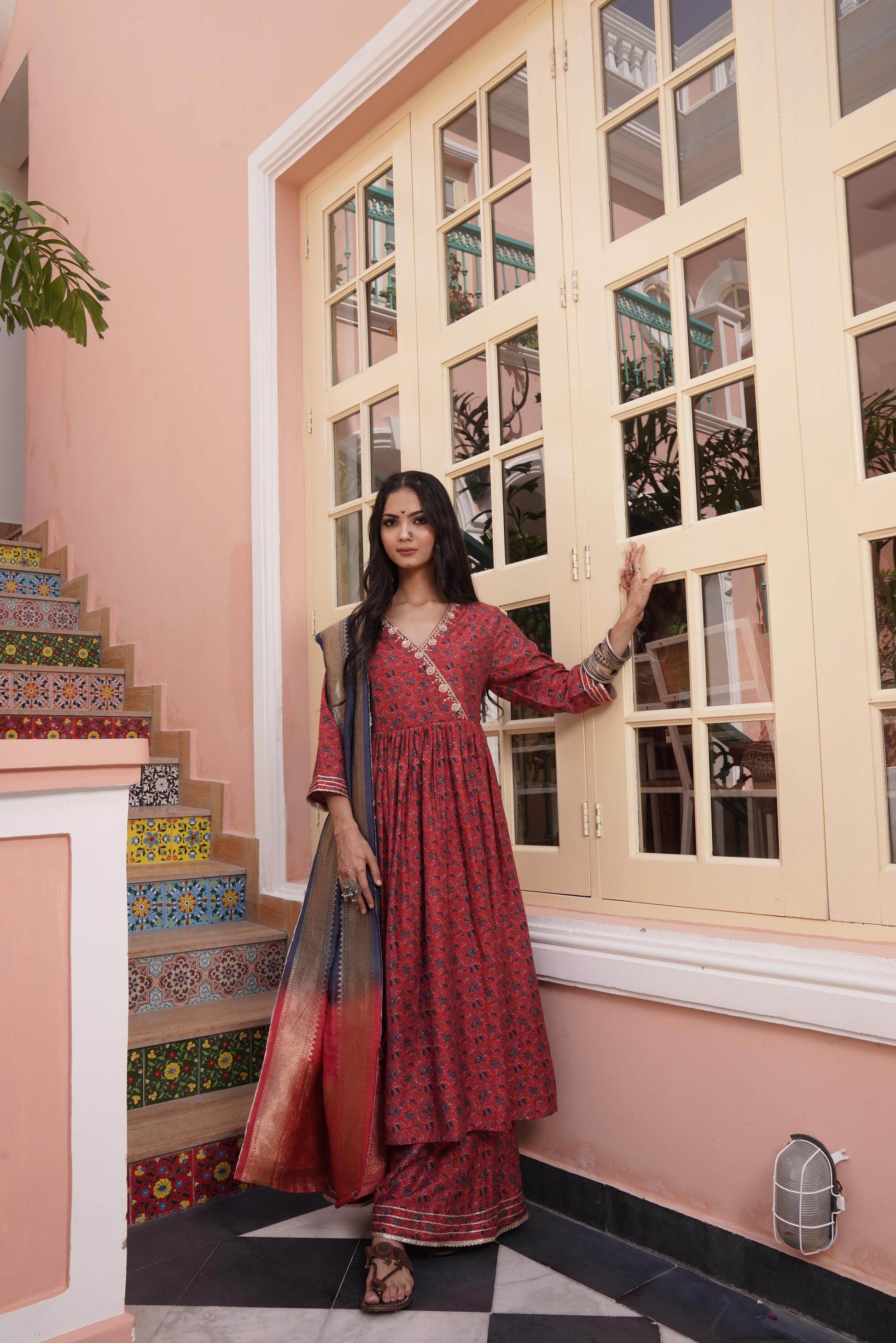 Inayat Chanderi Red Kurta Set with Dupatta - BulBul