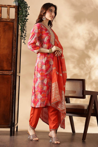 Darshita Fuschia Rayon Kurta Set with Dupatta - BulBul