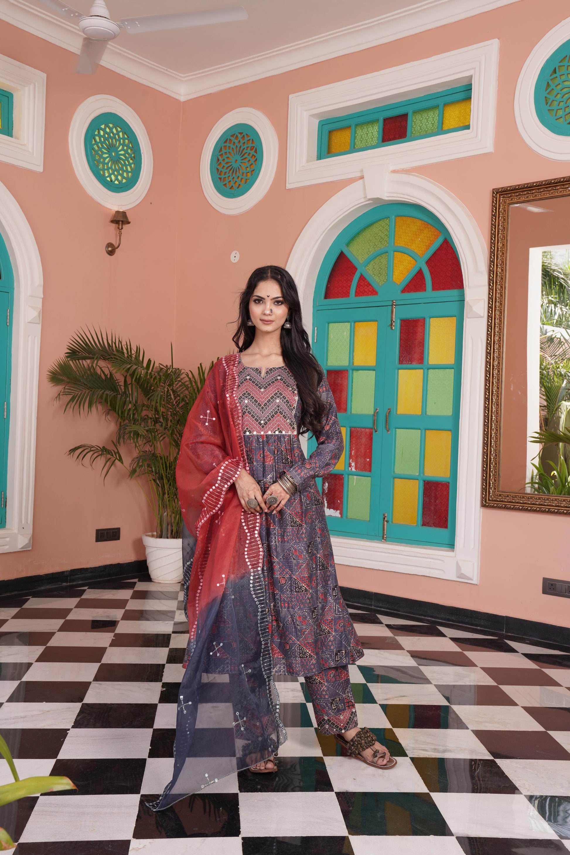 Torani Chanderi Red Kurta Set with Dupatta - BulBul