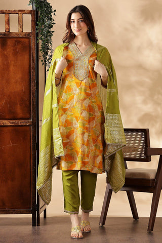 Darshita Mustard Rayon Kurta Set with Dupatta - BulBul