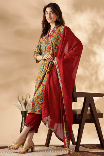 Anupriya Cotton Mustard Kurta Set with Dupatta - BulBul