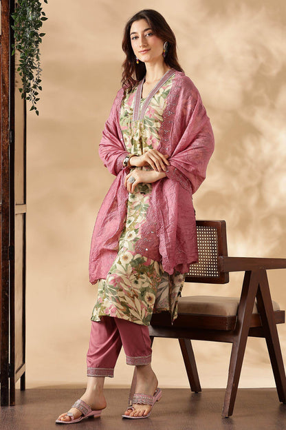 Aafiya Green Rayon Kurta Set with Dupatta - BulBul