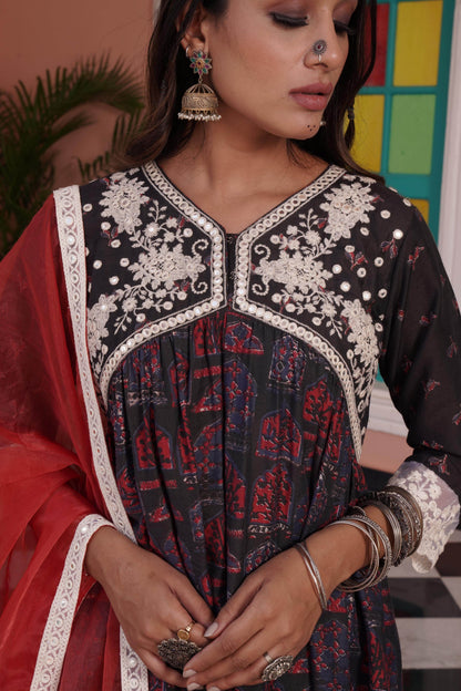 Bhumika Chanderi Red Kurta Set with Dupatta - BulBul