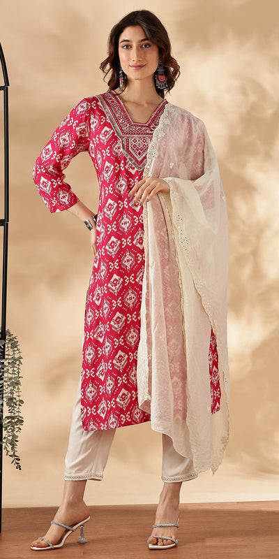 BulBul Sagarika Printed Red & Off White Rayon Salwar Suit