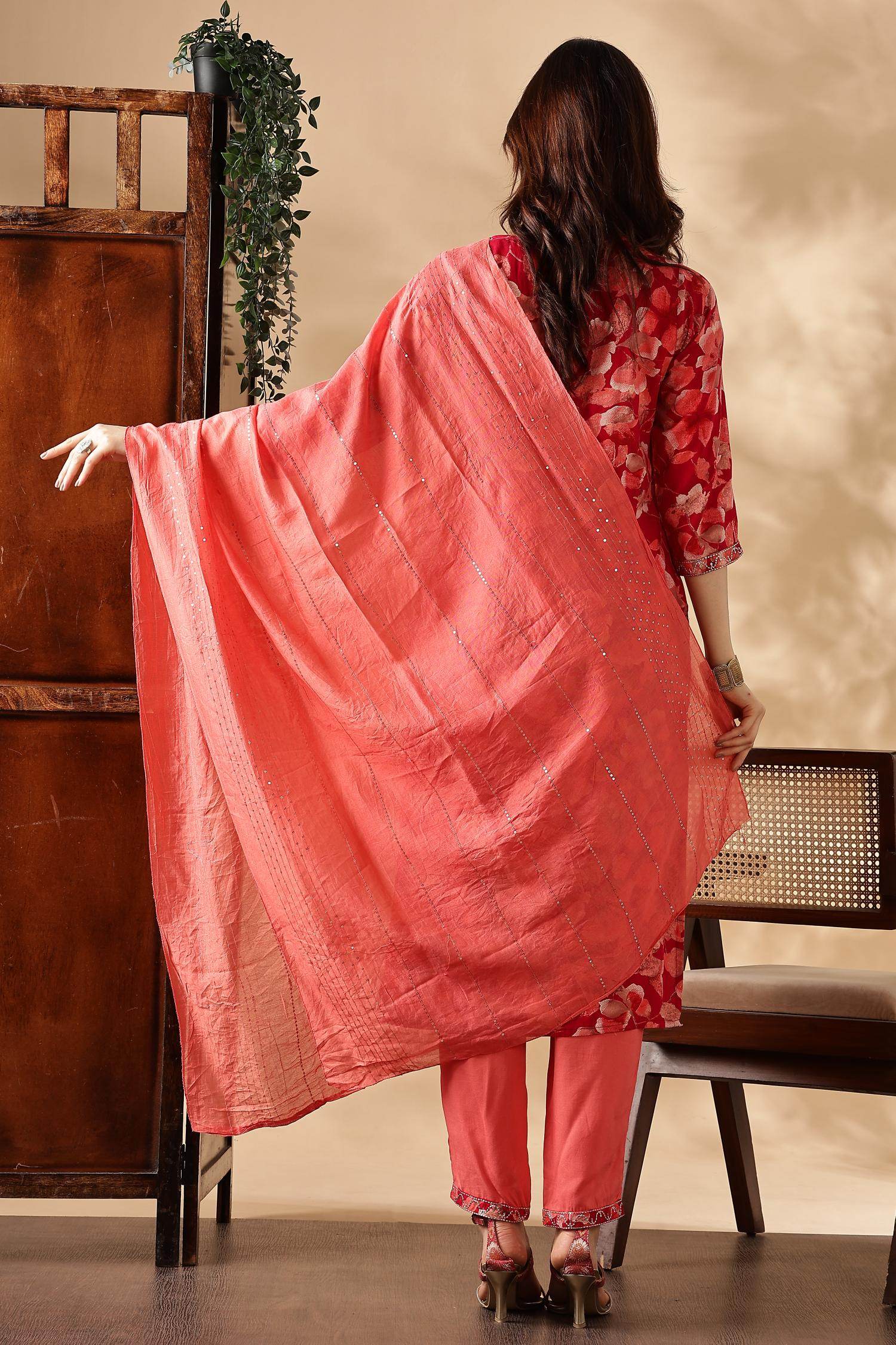 Simar Rayon Fuschia Kurta Set with Dupatta - BulBul