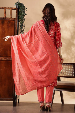 Simar Rayon Fuschia Kurta Set with Dupatta - BulBul