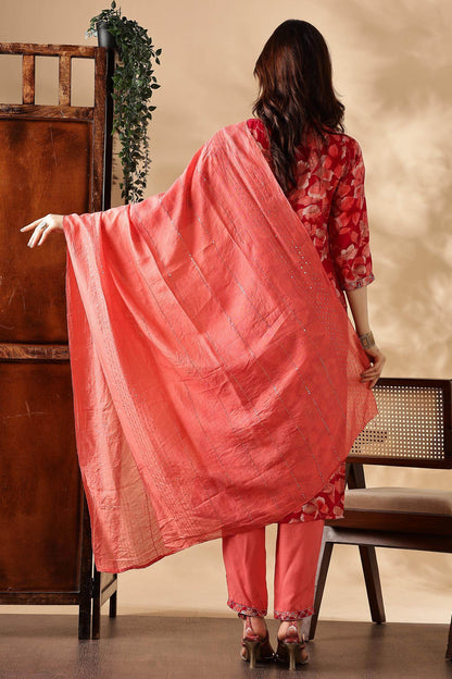 Simar Rayon Fuschia Kurta Set with Dupatta - BulBul