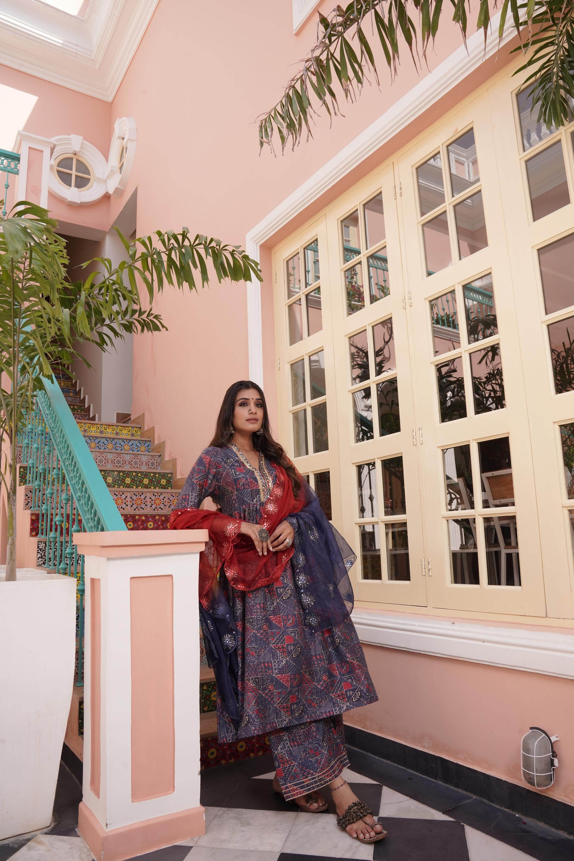 Inaya Chanderi Blue Kurta Set with Dupatta - BulBul