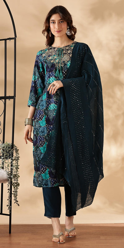 BulBul Kamolika Printed Aqua Rayon Salwar Suit