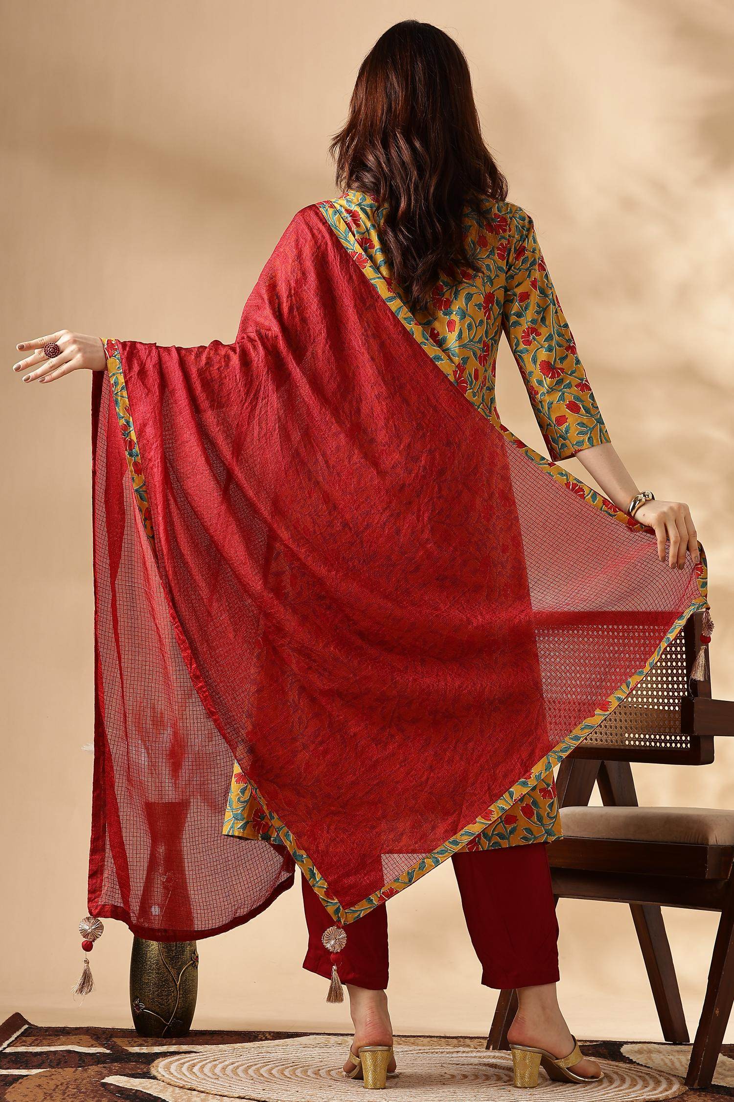 Anupriya Cotton Mustard Kurta Set with Dupatta - BulBul