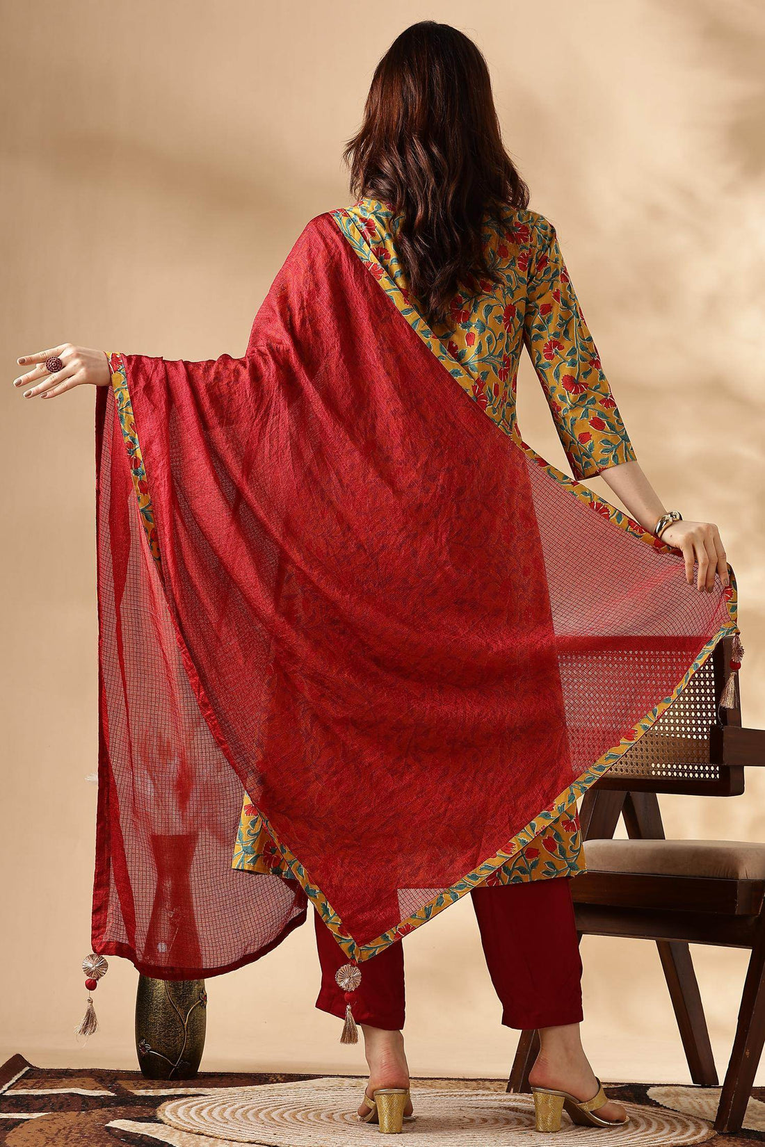 Anupriya Cotton Mustard Kurta Set with Dupatta - BulBul