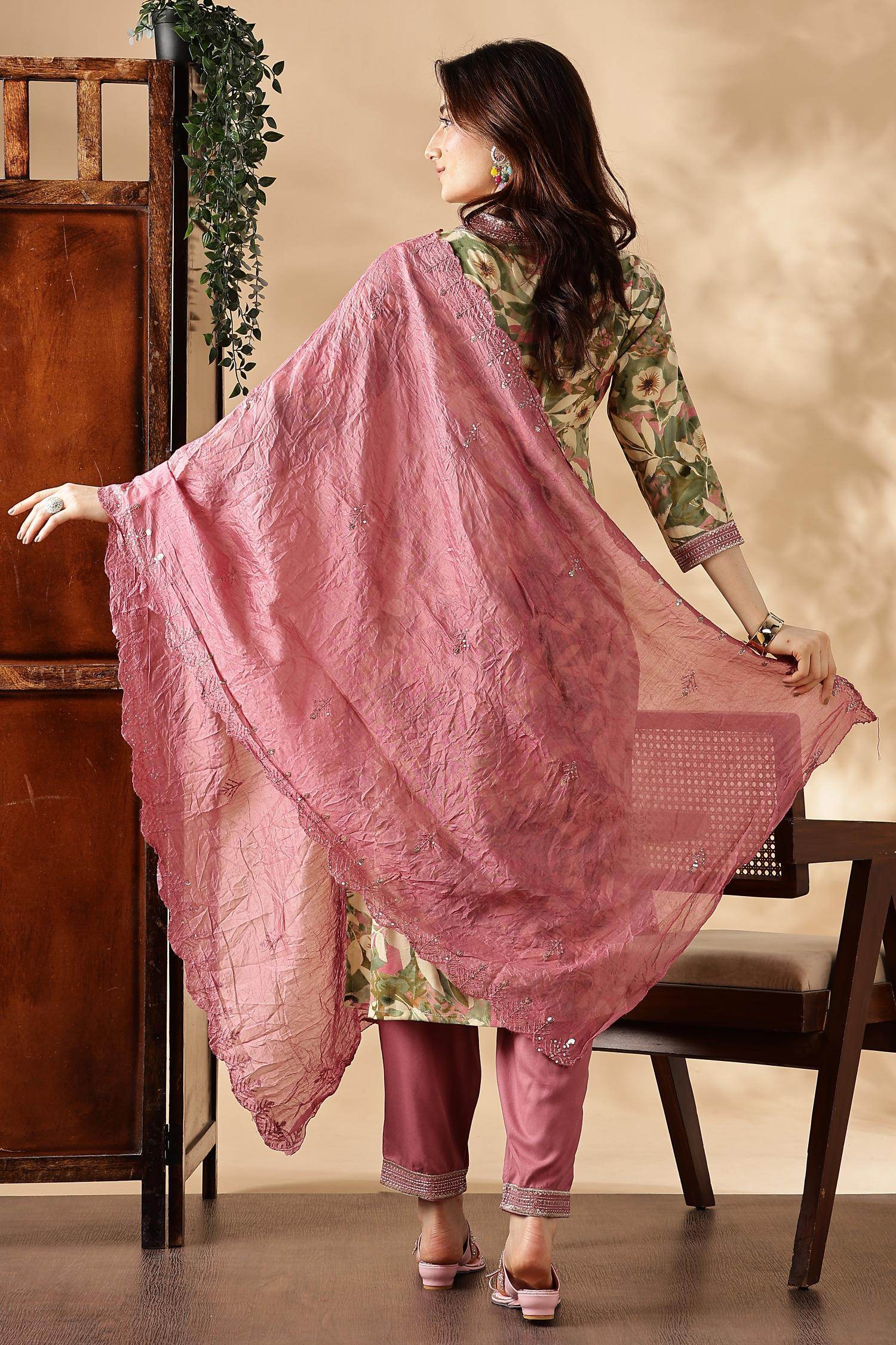 Aafiya Green Rayon Kurta Set with Dupatta - BulBul